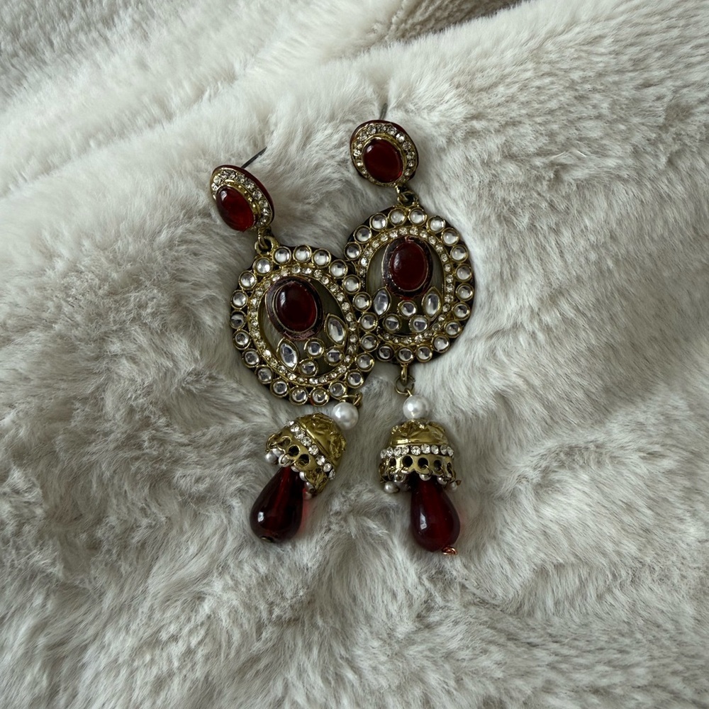Indian Statement Earrings | Red & Gold Drop Earrings Bridal / Festive